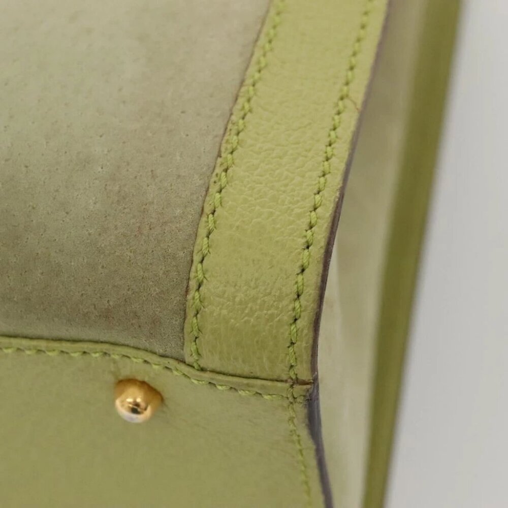 GUCCI Bamboo Hand Bag Suede Leather LIme Green Gold - Picture 10 of 16